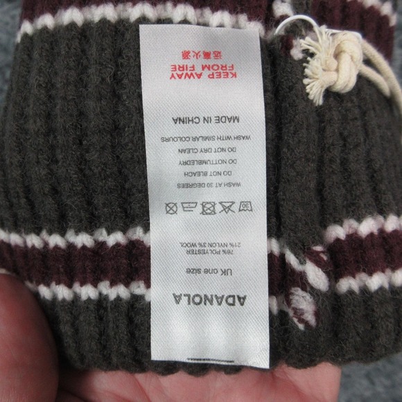 Adanola Hat Beanie Womens One Size Brown Striped Knit Logo Warm Winter NWT - Picture 5 of 7